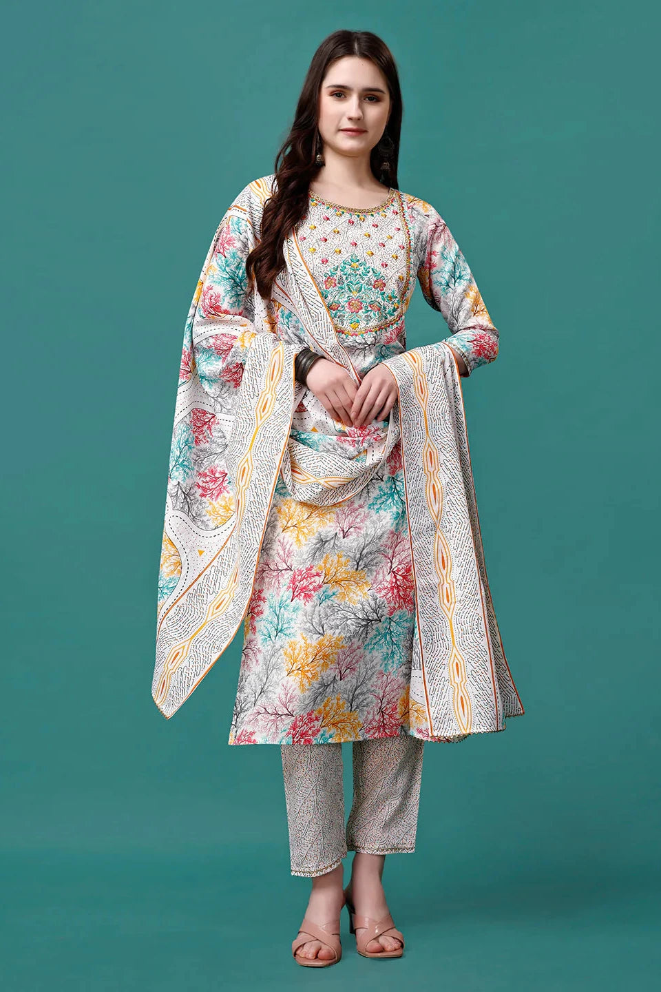 Multicolor kurta with pant & printed Dupatta