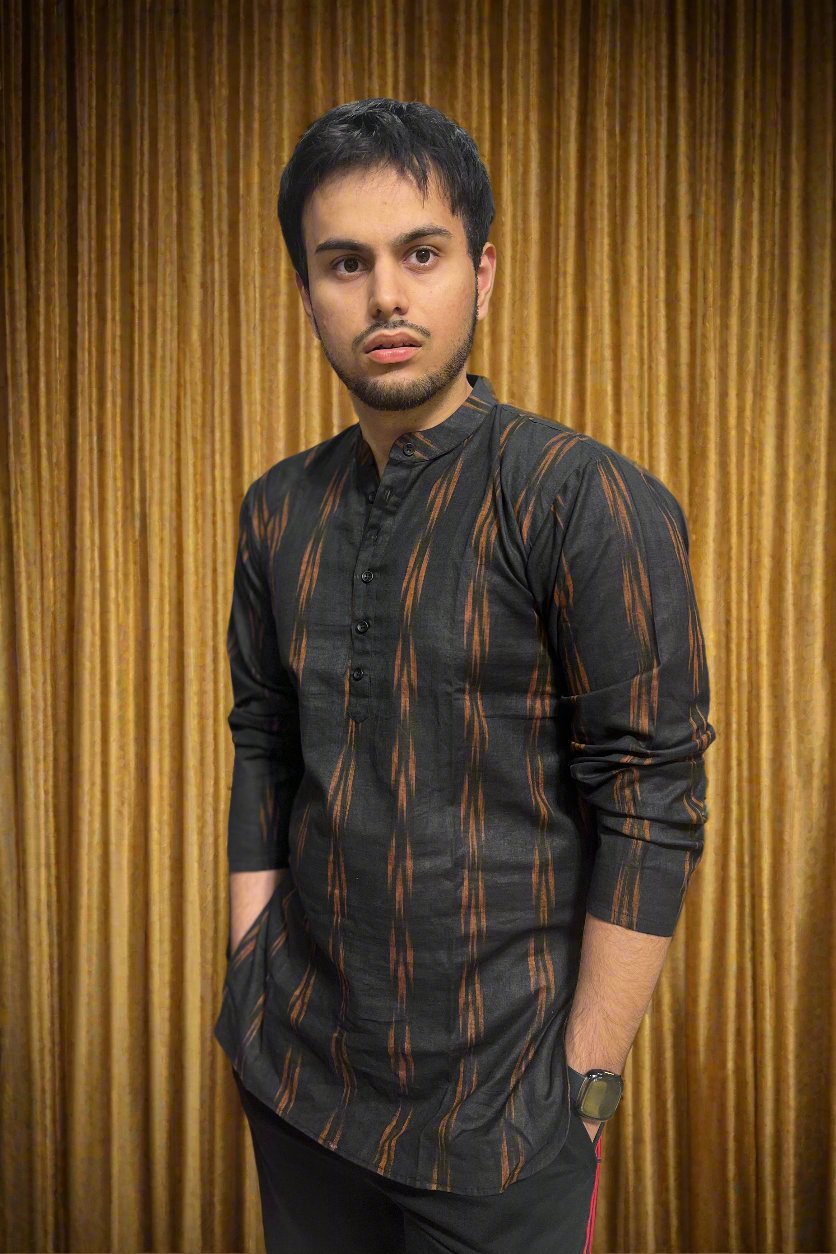 Black Ikkat Short Kurta